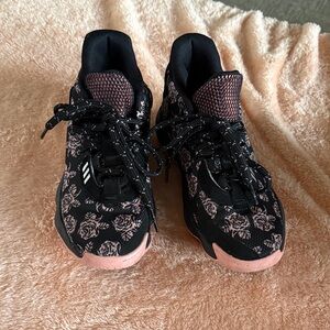 Adidas Black and Pink Rose Pattern Sneakers